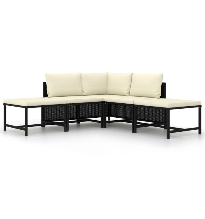 Salon de jardin 5 pcs avec coussins Noir Résine tressée | Mobilier & Déco