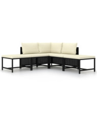 Salon de jardin 5 pcs avec coussins Noir Résine tressée | Mobilier & Déco