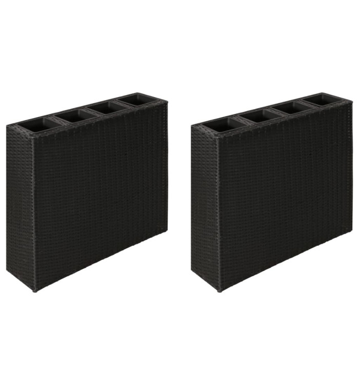 Lits surélevés de jardin avec 4 pots 2 pcs Résine tressée Noir | Mobilier & Déco
