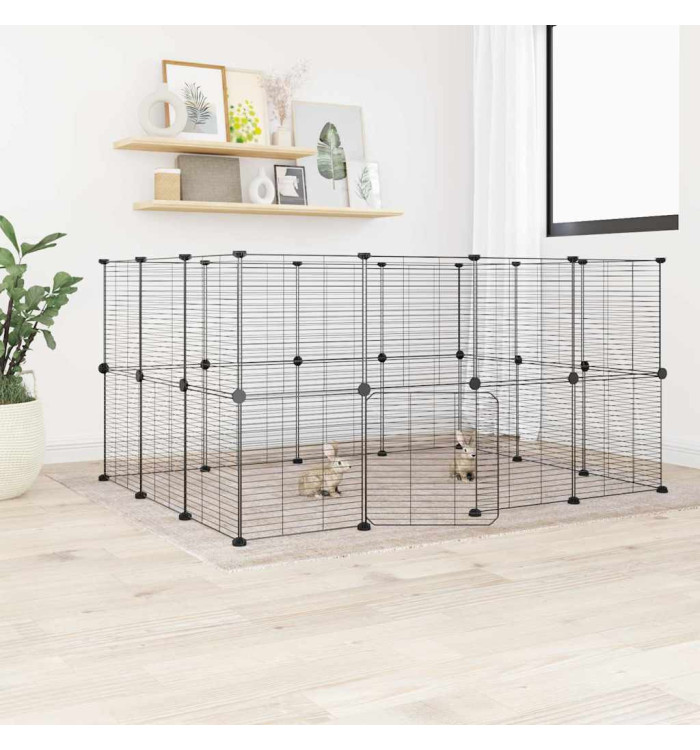Cage animaux de compagnie à 28 panneaux et porte Noir 35x35 cm | Mobilier & Déco