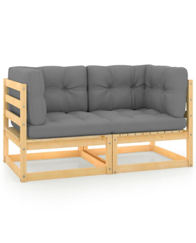 Canapé 2 places de jardin avec coussins Bois de pin massif | Mobilier & Déco