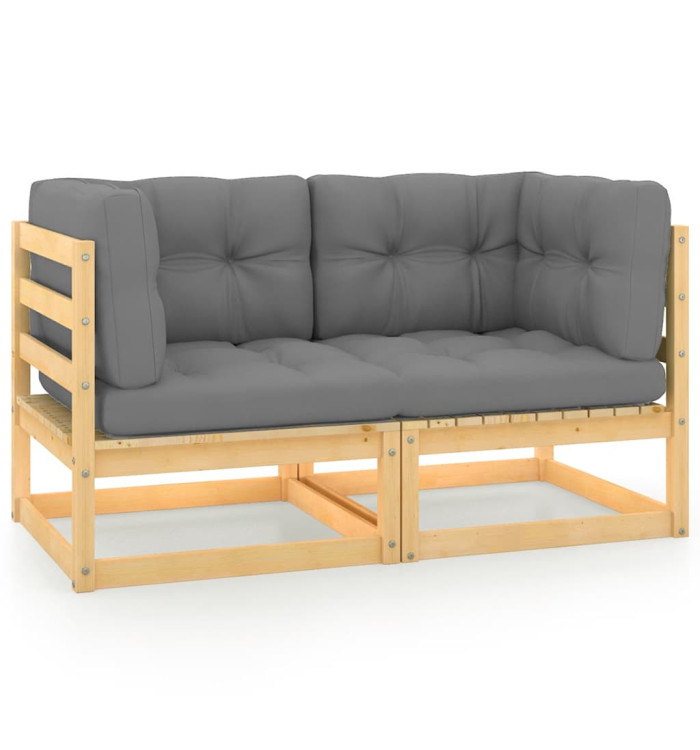 Canapé 2 places de jardin avec coussins Bois de pin massif | Mobilier & Déco