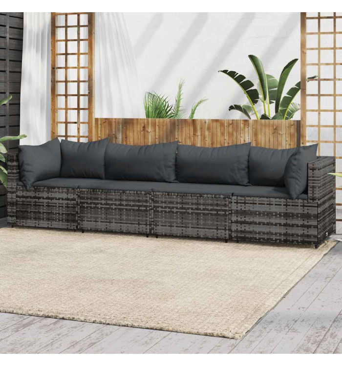 Salon de jardin 4 pcs avec coussins Gris Résine tressée | Mobilier & Déco