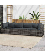 Salon de jardin 4 pcs avec coussins Gris Résine tressée | Mobilier & Déco