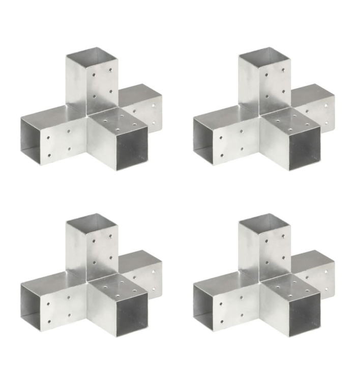 Connecteurs de poteau 4 pcs Forme en X Métal galvanisé 71x71 mm | Mobilier & Déco
