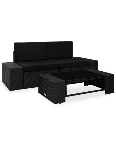 Salon de jardin 3 pcs Résine tressée Noir | Mobilier & Déco