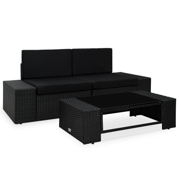 Salon de jardin 3 pcs Résine tressée Noir | Mobilier & Déco