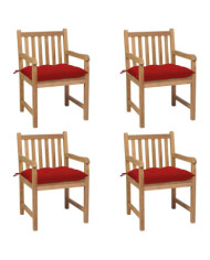 Chaises de jardin lot de 4 et coussins rouge bois teck solide | Mobilier & Déco