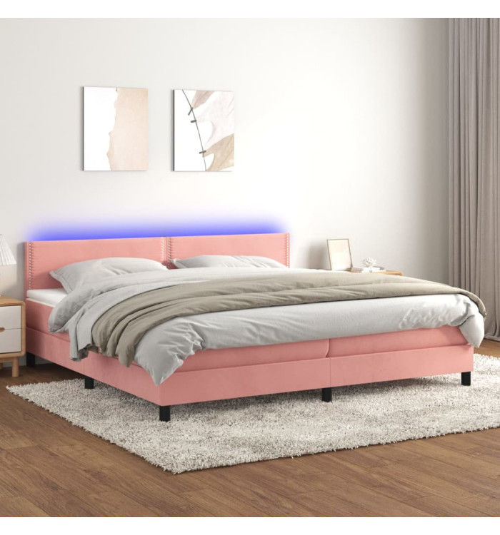 Sommier à lattes de lit avec matelas et LED Rose 200x200 cm | Mobilier & Déco