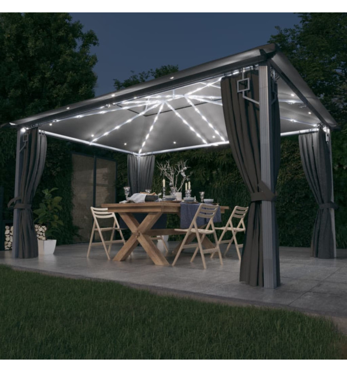 Tonnelle avec rideau et lumières LED 4x3 m Anthracite Aluminium | Mobilier & Déco