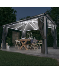 Tonnelle avec rideau et lumières LED 4x3 m Anthracite Aluminium | Mobilier & Déco