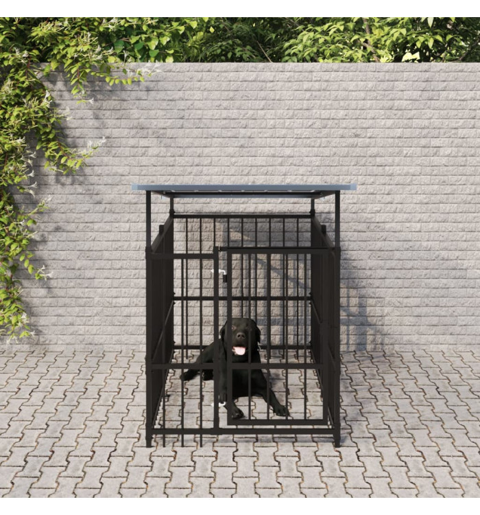 Chenil d'extérieur avec toit pour chiens Acier 1,88 m² | Mobilier & Déco
