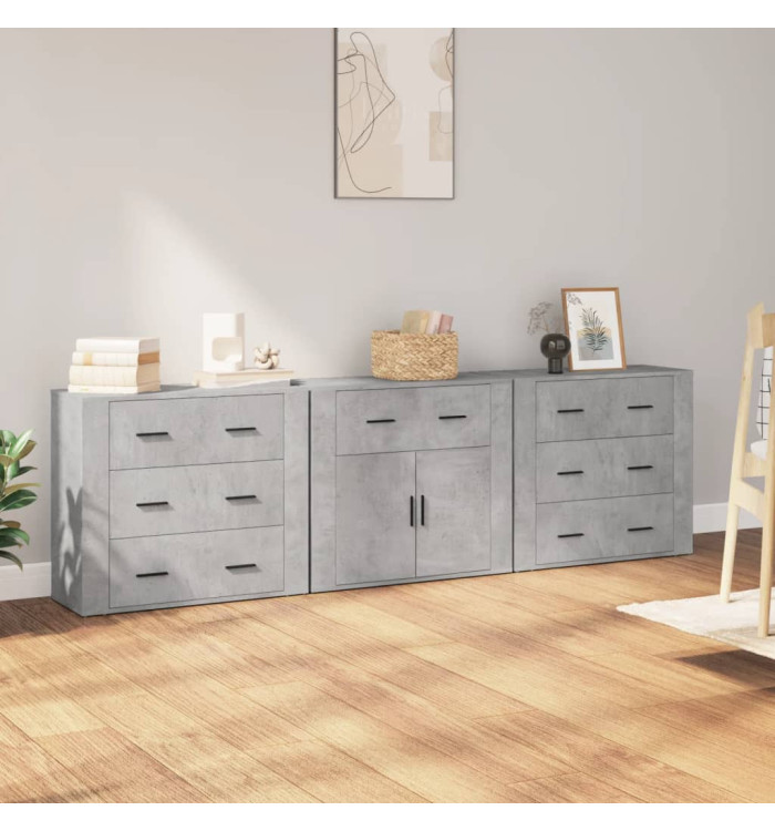 Buffets 3 pcs gris béton bois d'ingénierie | Mobilier & Déco