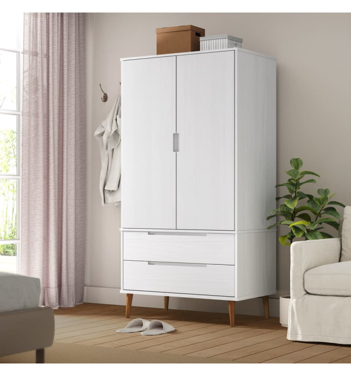 Garde-robe MOLDE Blanc 90x55x175 cm Bois massif de pin | Mobilier & Déco