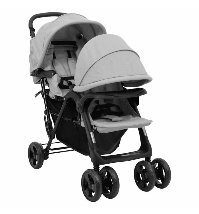 Poussette à deux places Gris clair Acier | Mobilier & Déco