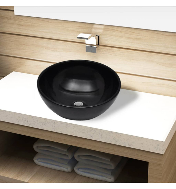 Bassin d'évier rond céramique Noir pour salle de bain | Mobilier & Déco