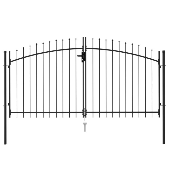 Portillon double porte avec dessus à pointe Acier 3x1,5 m Noir | Mobilier & Déco