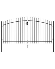 Portillon double porte avec dessus à pointe Acier 3x1,5 m Noir | Mobilier & Déco