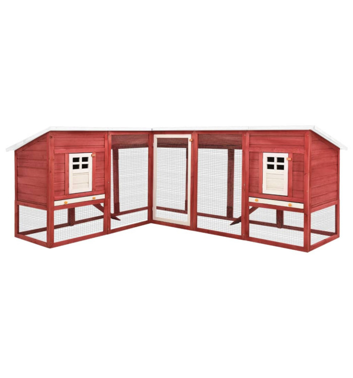 Clapier d'extérieur avec piste Rouge et blanc Bois de sapin | Mobilier & Déco