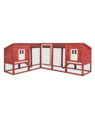 Clapier d'extérieur avec piste Rouge et blanc Bois de sapin | Mobilier & Déco