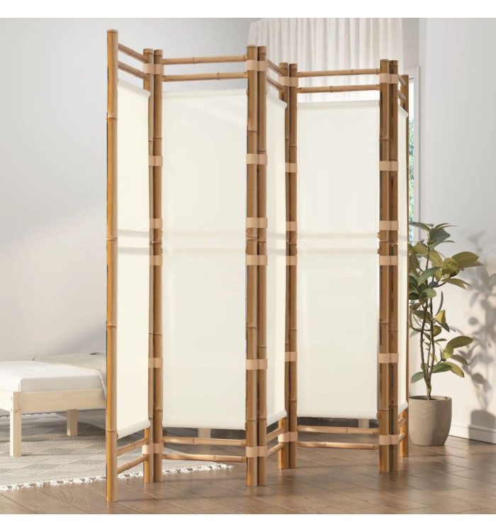 Cloison de séparation pliante 5 panneaux 200 cm Bambou et toile | Mobilier & Déco