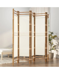 Cloison de séparation pliante 5 panneaux 200 cm Bambou et toile | Mobilier & Déco