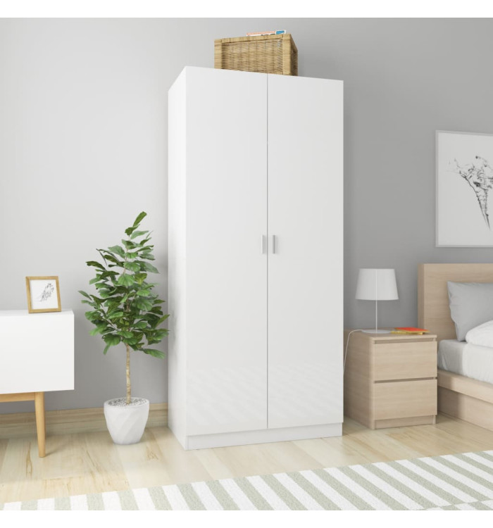 Garde-robe Blanc brillant 90x52x200 cm Bois d’ingénierie | Mobilier & Déco
