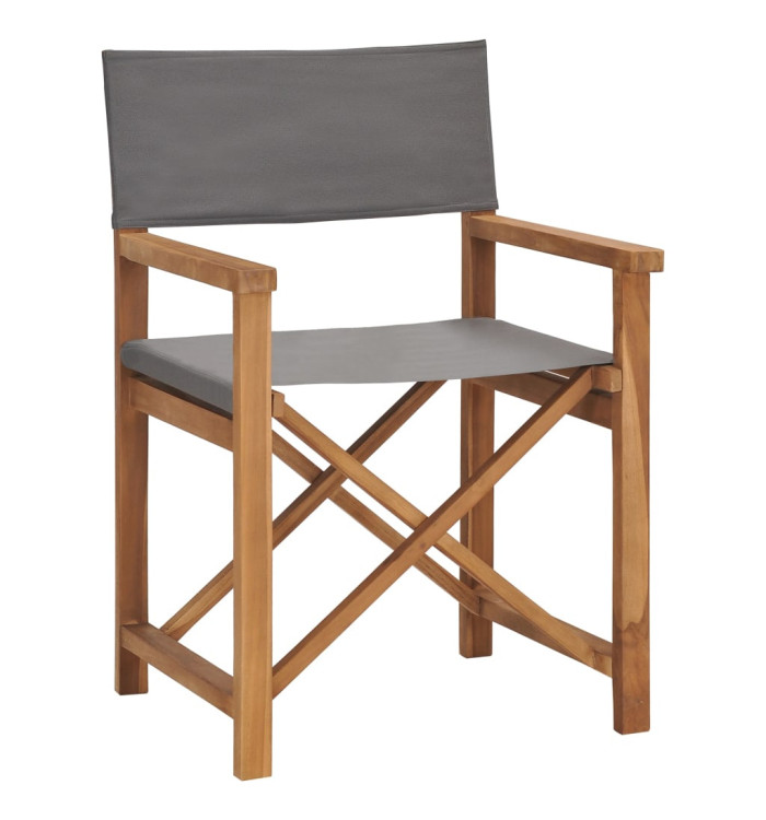 Chaise de metteur en scène Bois de teck solide Gris | Mobilier & Déco