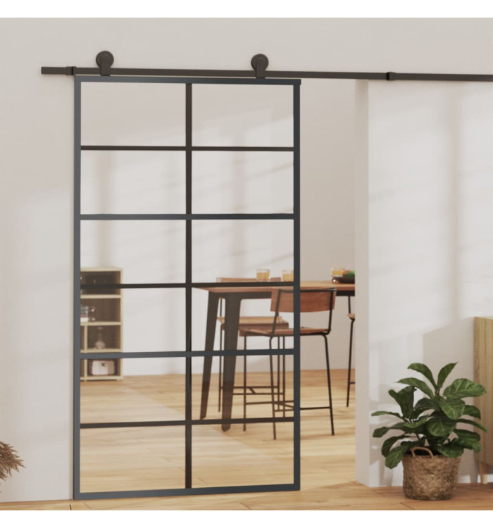 Porte coulissante Verre ESG et aluminium 102x205 cm Noir | Mobilier & Déco