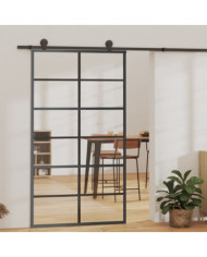 Porte coulissante Verre ESG et aluminium 102x205 cm Noir | Mobilier & Déco