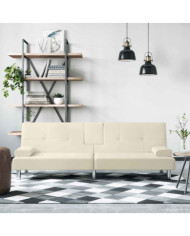 Canapé-lit avec porte-gobelets crème similicuir | Mobilier & Déco