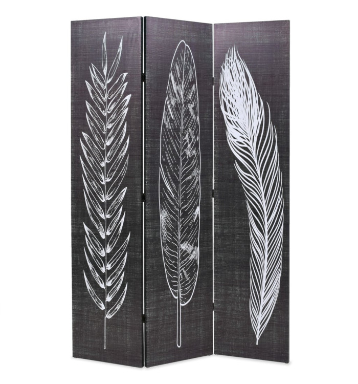 Cloison de séparation pliable 120 x 170 cm Plumes Noir et blanc | Mobilier & Déco