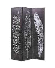 Cloison de séparation pliable 120 x 170 cm Plumes Noir et blanc | Mobilier & Déco
