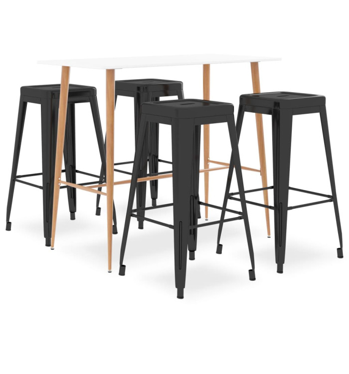 Ensemble de bar 5 pcs Blanc et noir | Mobilier & Déco