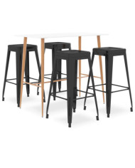 Ensemble de bar 5 pcs Blanc et noir | Mobilier & Déco