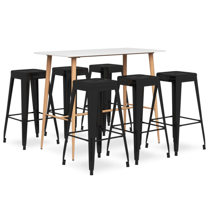 Ensemble de bar 7 pcs Blanc et noir | Mobilier & Déco