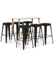 Ensemble de bar 7 pcs Blanc et noir | Mobilier & Déco
