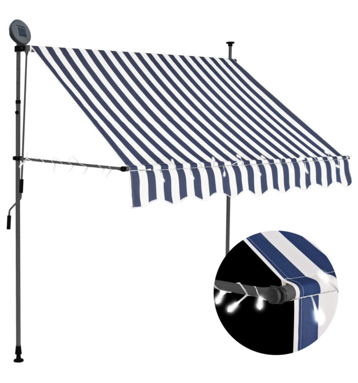 Auvent manuel rétractable avec LED 200 cm Bleu et blanc | Mobilier & Déco