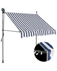 Auvent manuel rétractable avec LED 200 cm Bleu et blanc | Mobilier & Déco