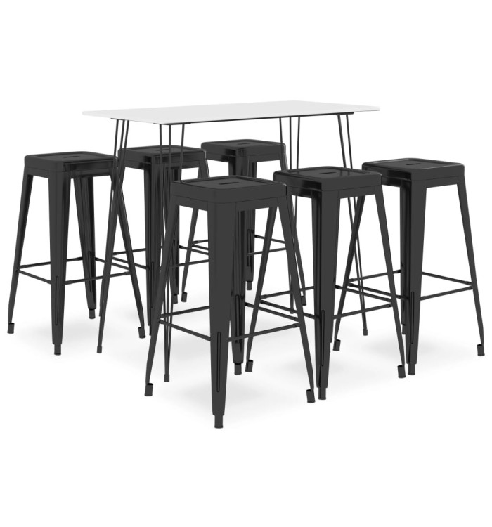 Ensemble de bar 7 pcs Blanc et noir | Mobilier & Déco