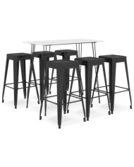 Ensemble de bar 7 pcs Blanc et noir | Mobilier & Déco