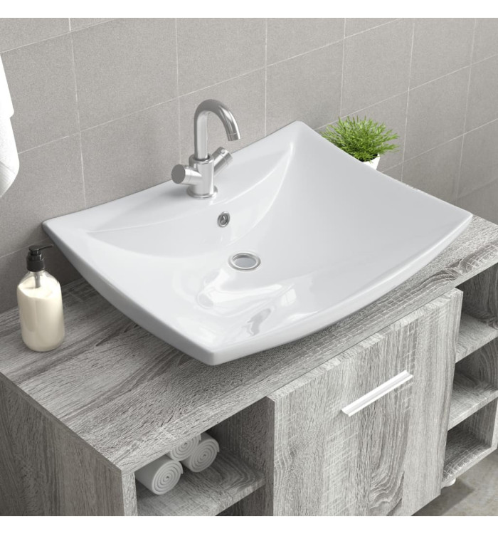 Luxueuse vasque céramique rectangulaire avec trop plein | Mobilier & Déco
