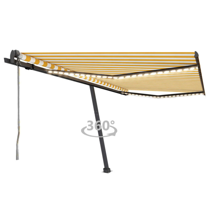 Auvent automatique capteur de vent/LED 400x350cm Jaune et blanc | Mobilier & Déco