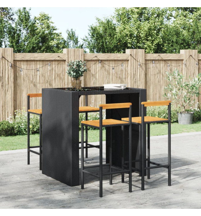 Tabourets de bar lot de 4 noir résine tressée et bois d'acacia | Mobilier & Déco
