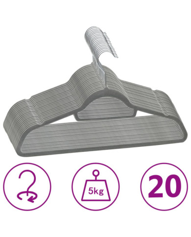 Cintres antidérapants 20 pcs Gris Velours | Mobilier & Déco