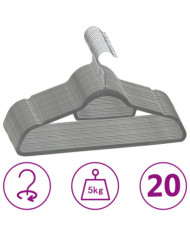 Cintres antidérapants 20 pcs Gris Velours | Mobilier & Déco