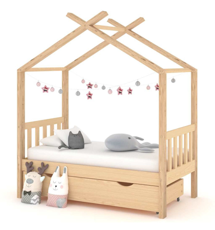 Cadre de lit d'enfant avec tiroir bois de pin massif 70x140 cm | Mobilier & Déco