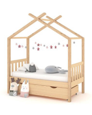 Cadre de lit d'enfant avec tiroir bois de pin massif 70x140 cm | Mobilier & Déco