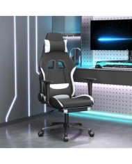 Chaise de jeu de massage avec repose-pied Noir et blanc Tissu | Mobilier & Déco