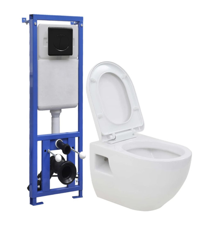 Toilette suspendue au mur avec réservoir haut caché Céramique | Mobilier & Déco